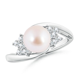 8mm AAA Japanese Akoya Pearl Floral Ring with Diamonds in White Gold
