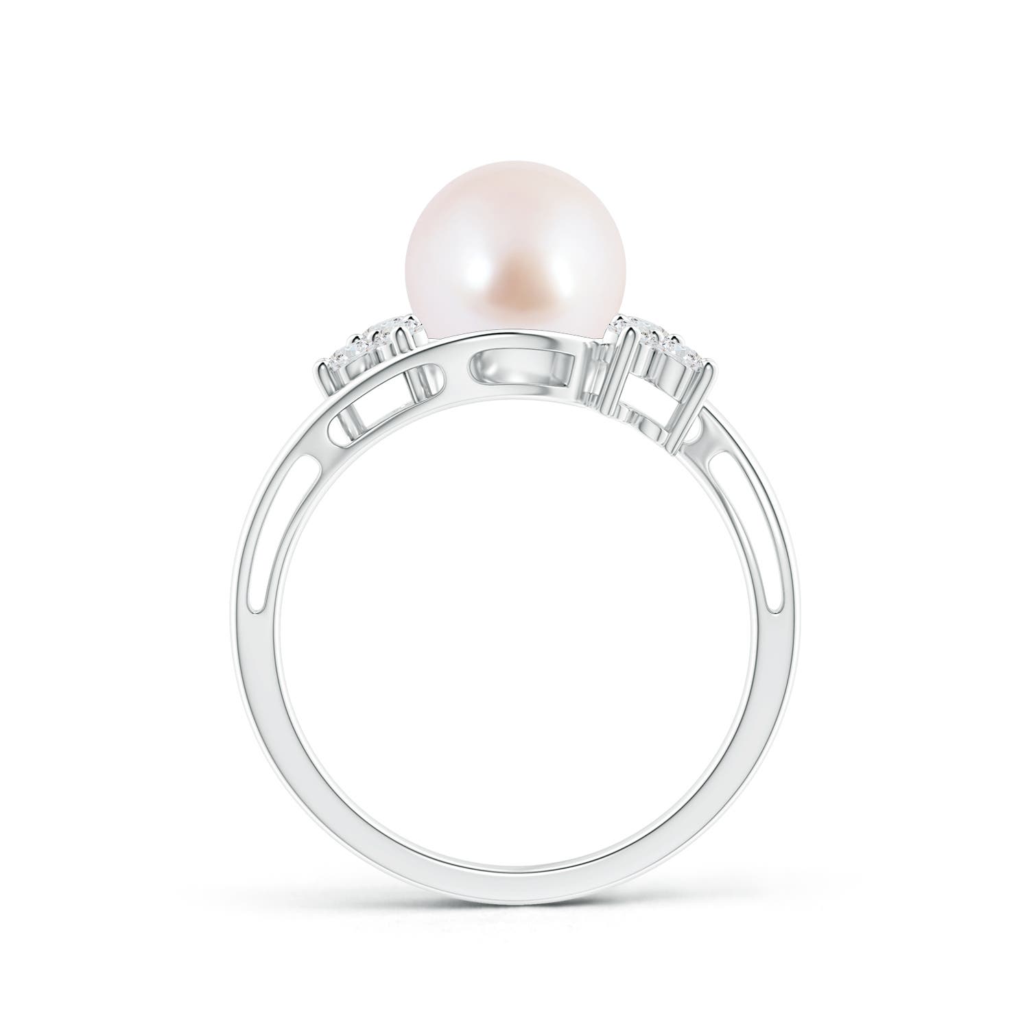 8mm AAA Japanese Akoya Pearl Floral Ring with Diamonds in White Gold - side 1