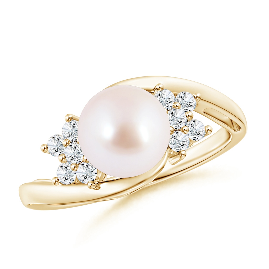 8mm AAA Japanese Akoya Pearl Floral Ring with Diamonds in Yellow Gold