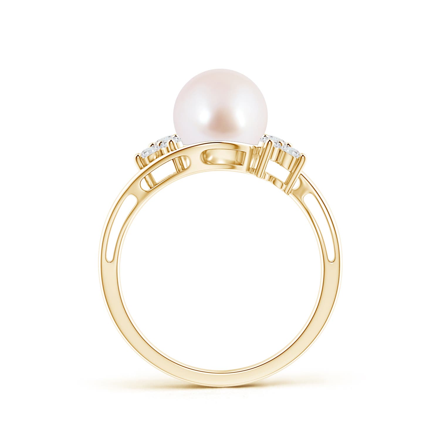 8mm AAA Japanese Akoya Pearl Floral Ring with Diamonds in Yellow Gold - side 1