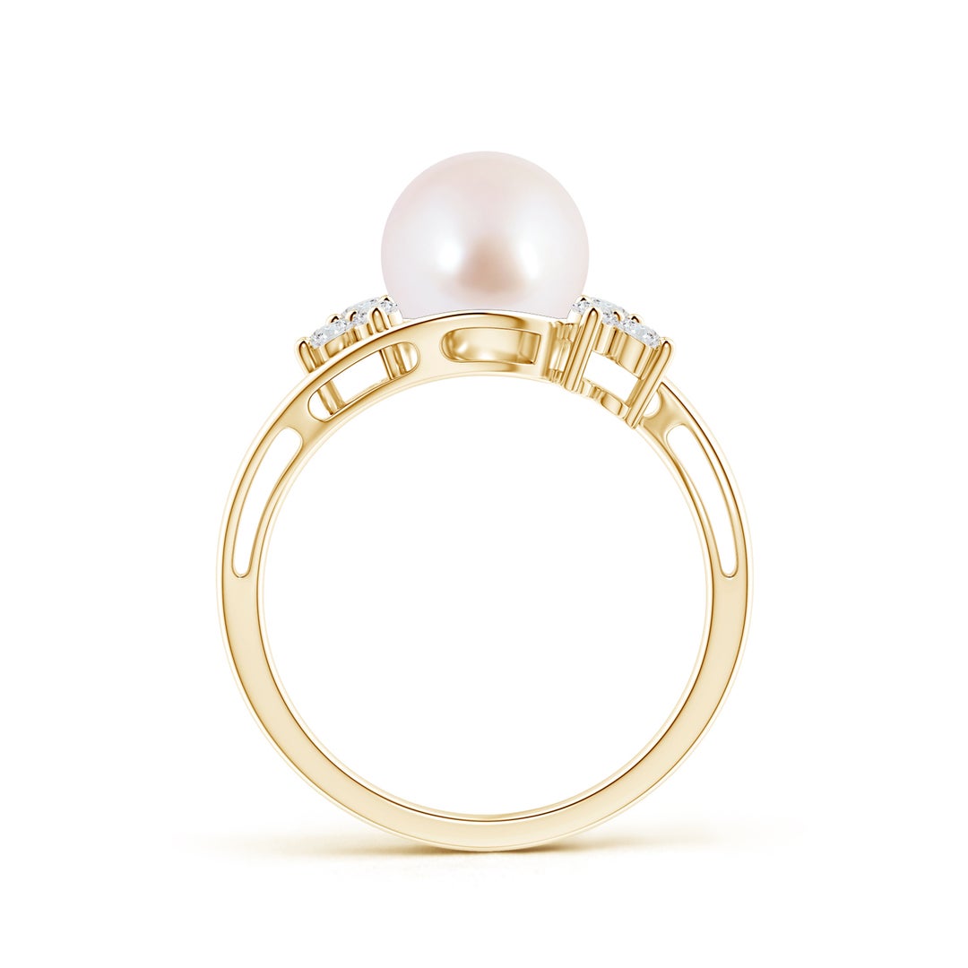 8mm AAA Japanese Akoya Pearl Floral Ring with Diamonds in Yellow Gold - side 1