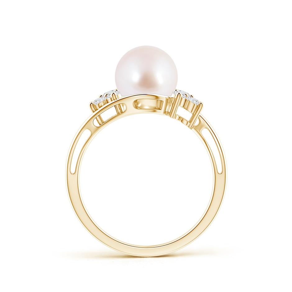 8mm AAA Japanese Akoya Pearl Floral Ring with Diamonds in Yellow Gold product image