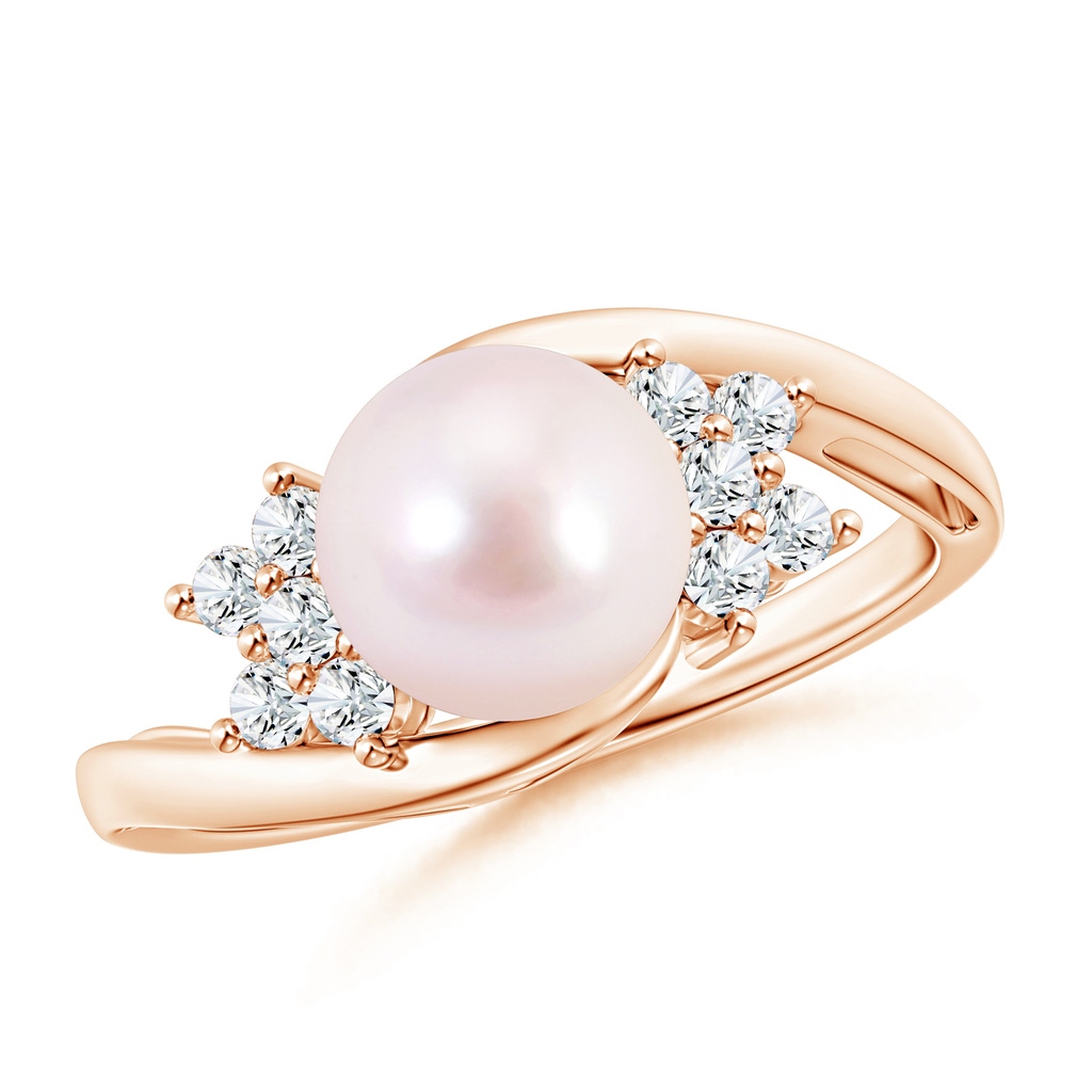 8mm AAAA Japanese Akoya Pearl Floral Ring with Diamonds in Rose Gold