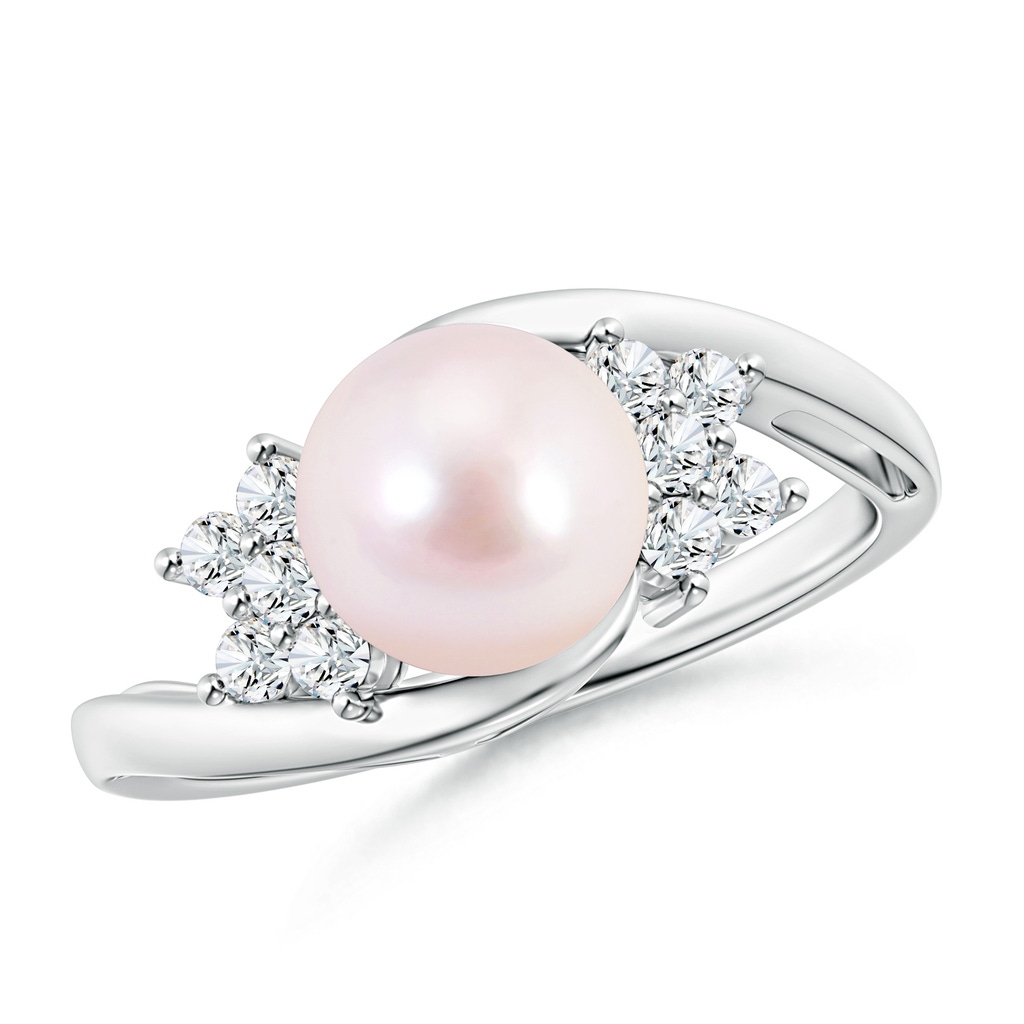 8mm AAAA Japanese Akoya Pearl Floral Ring with Diamonds in White Gold