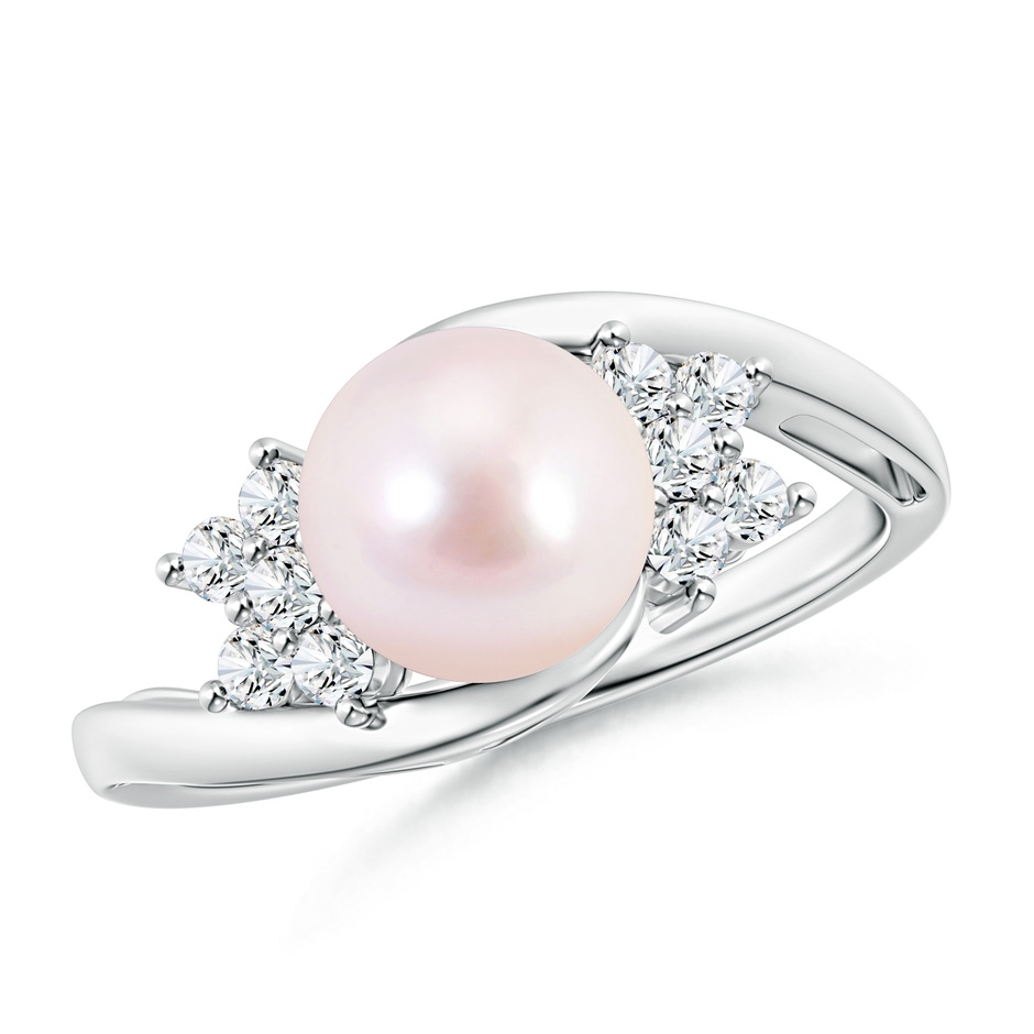 8mm AAAA Japanese Akoya Pearl Floral Ring with Diamonds in White Gold 