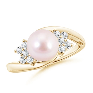 8mm AAAA Japanese Akoya Pearl Floral Ring with Diamonds in Yellow Gold