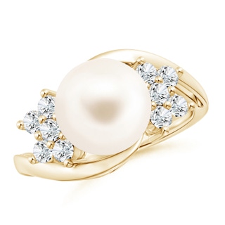 10mm AAA Freshwater Cultured Pearl Floral Ring with Diamonds in Yellow Gold