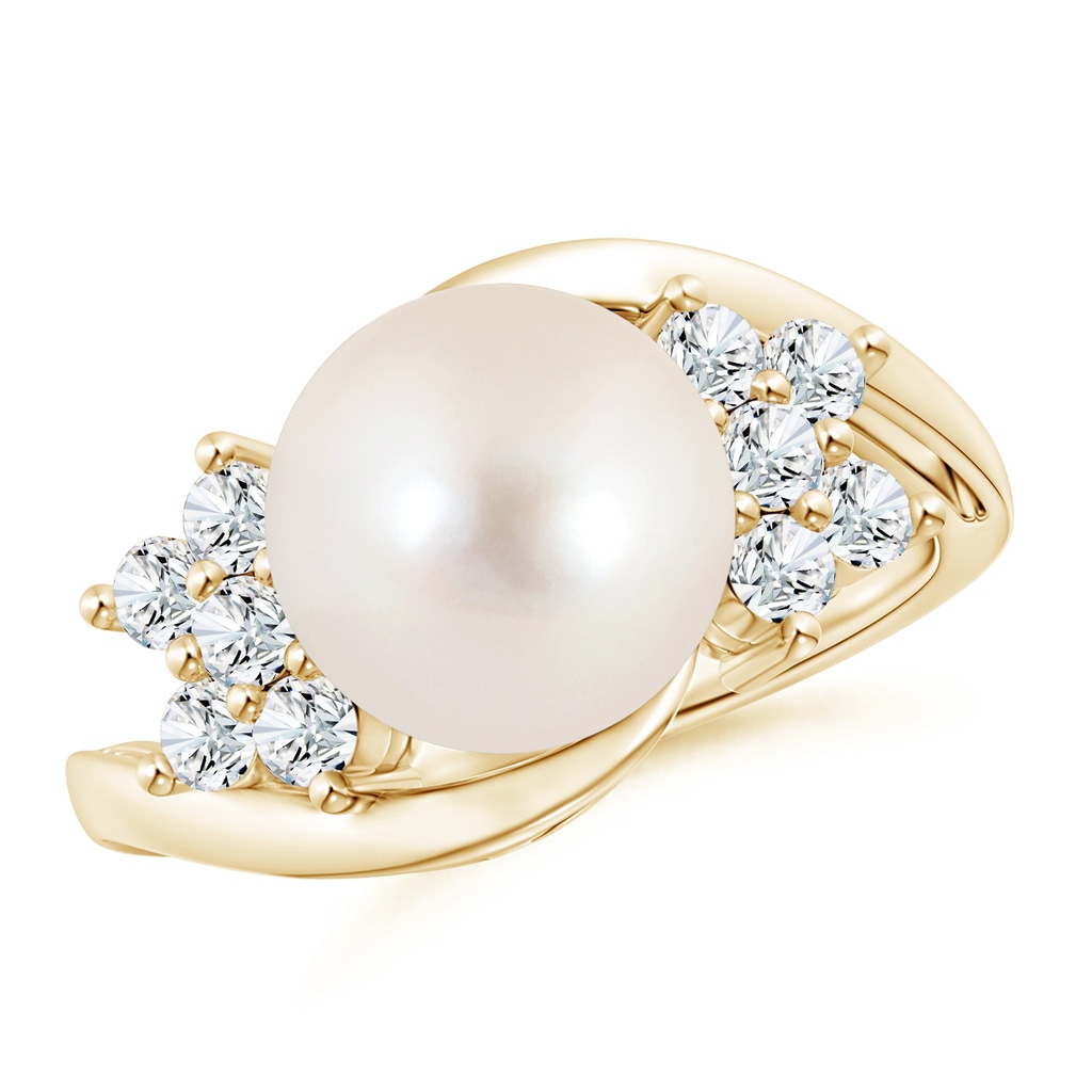 10mm AAAA Freshwater Cultured Pearl Floral Ring with Diamonds in Yellow Gold