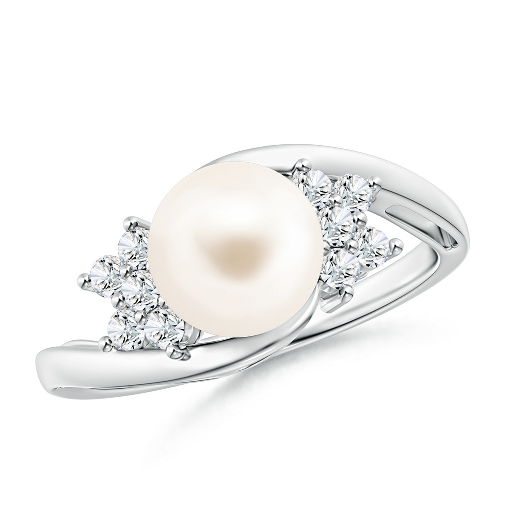 8mm AAA Freshwater Cultured Pearl Floral Ring with Diamonds in White Gold