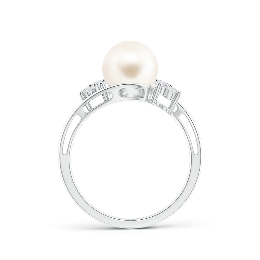 8mm AAA Freshwater Cultured Pearl Floral Ring with Diamonds in White Gold Product Image