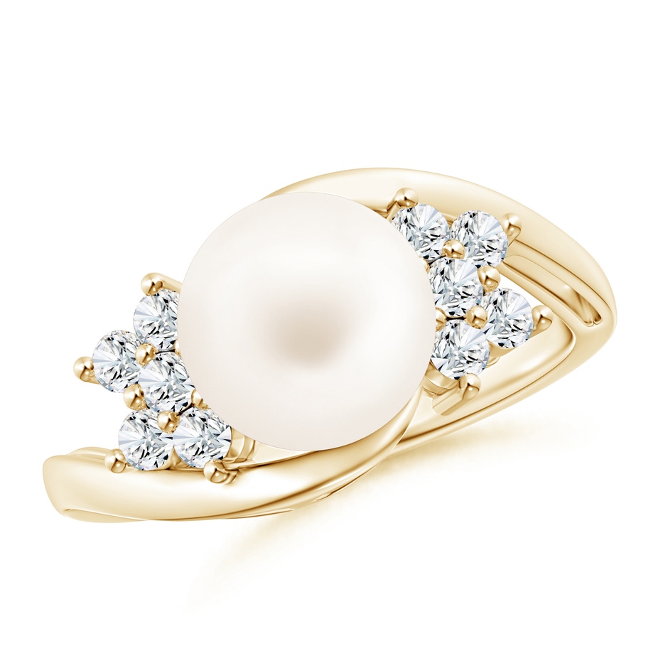 9mm AA Freshwater Cultured Pearl Floral Ring with Diamonds in Yellow Gold 