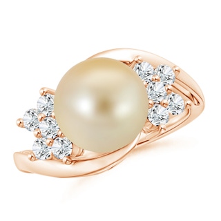 10mm AAA Golden South Sea Cultured Pearl Floral Ring with Diamonds in Rose Gold