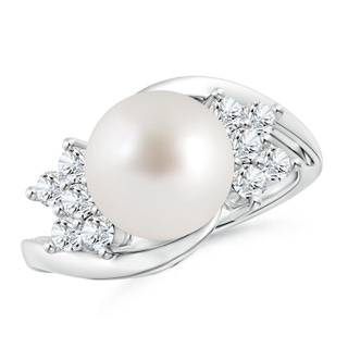 10mm AAA South Sea Cultured Pearl Floral Ring with Diamonds in White Gold