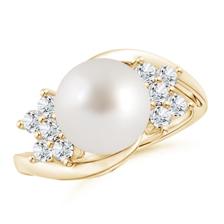 10mm AAA South Sea Cultured Pearl Floral Ring with Diamonds in Yellow Gold