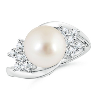 10mm AAAA South Sea Cultured Pearl Floral Ring with Diamonds in White Gold