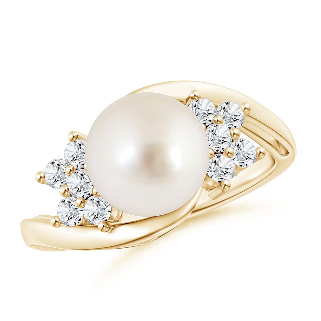 9mm AAAA South Sea Cultured Pearl Floral Ring with Diamonds in Yellow Gold