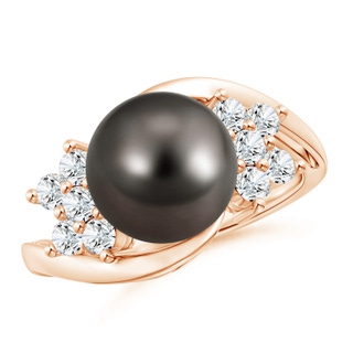 10mm AAA Tahitian Cultured Pearl Floral Ring with Diamonds in Rose Gold