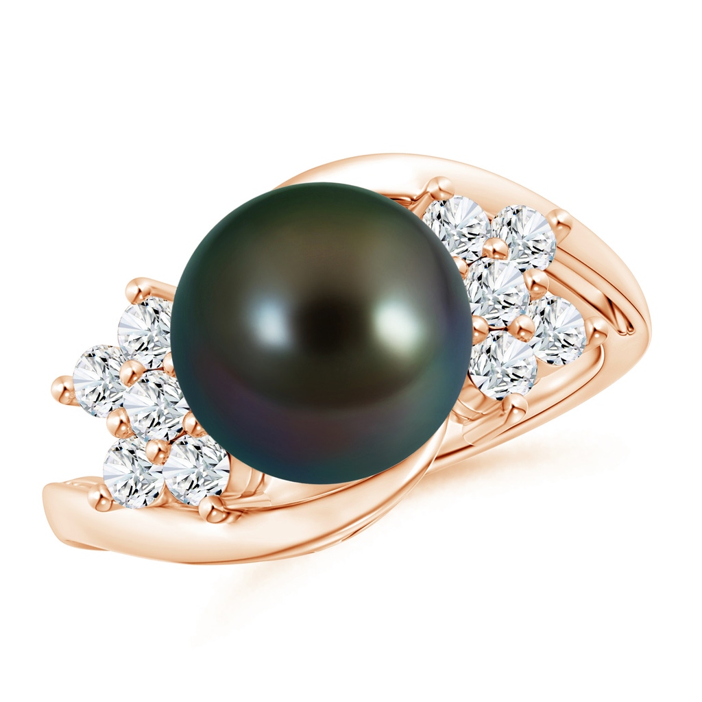 10mm AAAA Tahitian Cultured Pearl Floral Ring with Diamonds in Rose Gold