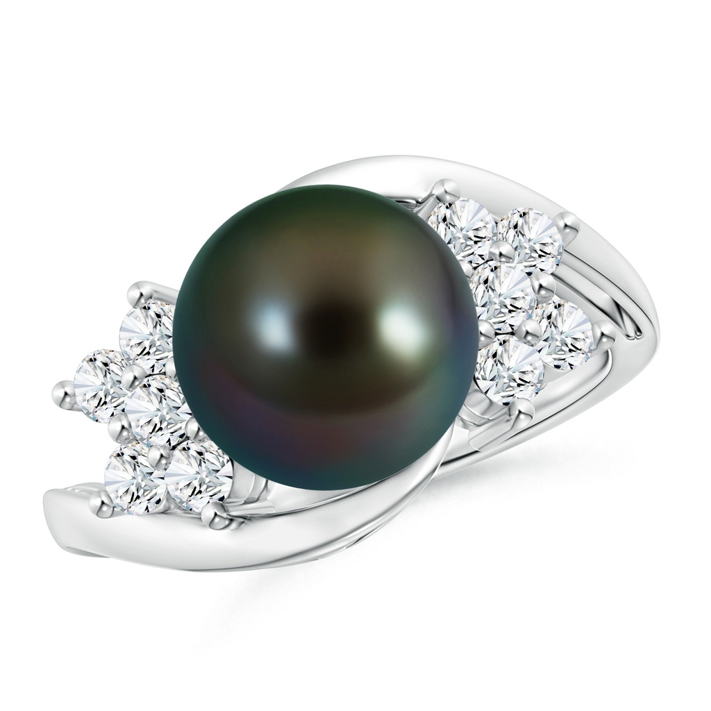 10mm AAAA Tahitian Cultured Pearl Floral Ring with Diamonds in White Gold