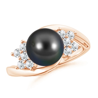 9mm AA Tahitian Cultured Pearl Floral Ring with Diamonds in Rose Gold