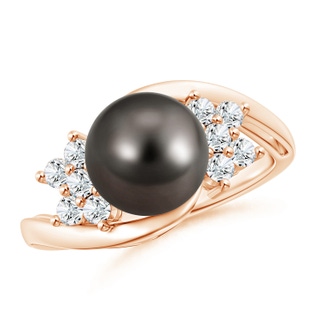 9mm AAA Tahitian Cultured Pearl Floral Ring with Diamonds in 10K Rose Gold