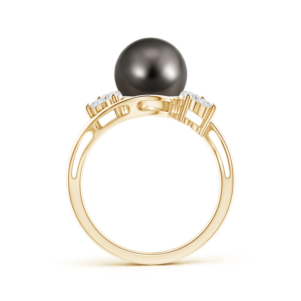 9mm AAA Tahitian Cultured Pearl Floral Ring with Diamonds in Yellow Gold Product Image