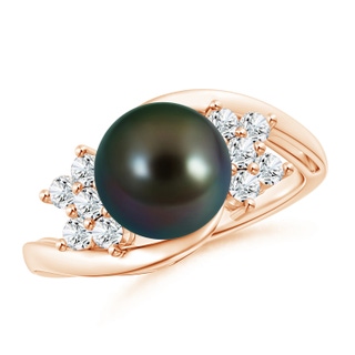 9mm AAAA Tahitian Cultured Pearl Floral Ring with Diamonds in Rose Gold