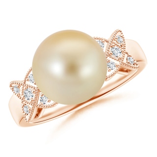 10mm AAA Golden South Sea Cultured Pearl XO Ring in Rose Gold