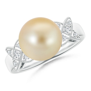 10mm AAA Golden South Sea Cultured Pearl XO Ring in White Gold