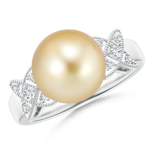 10mm AAAA Golden South Sea Cultured Pearl XO Ring in White Gold