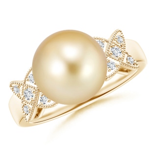 10mm AAAA Golden South Sea Cultured Pearl XO Ring in Yellow Gold