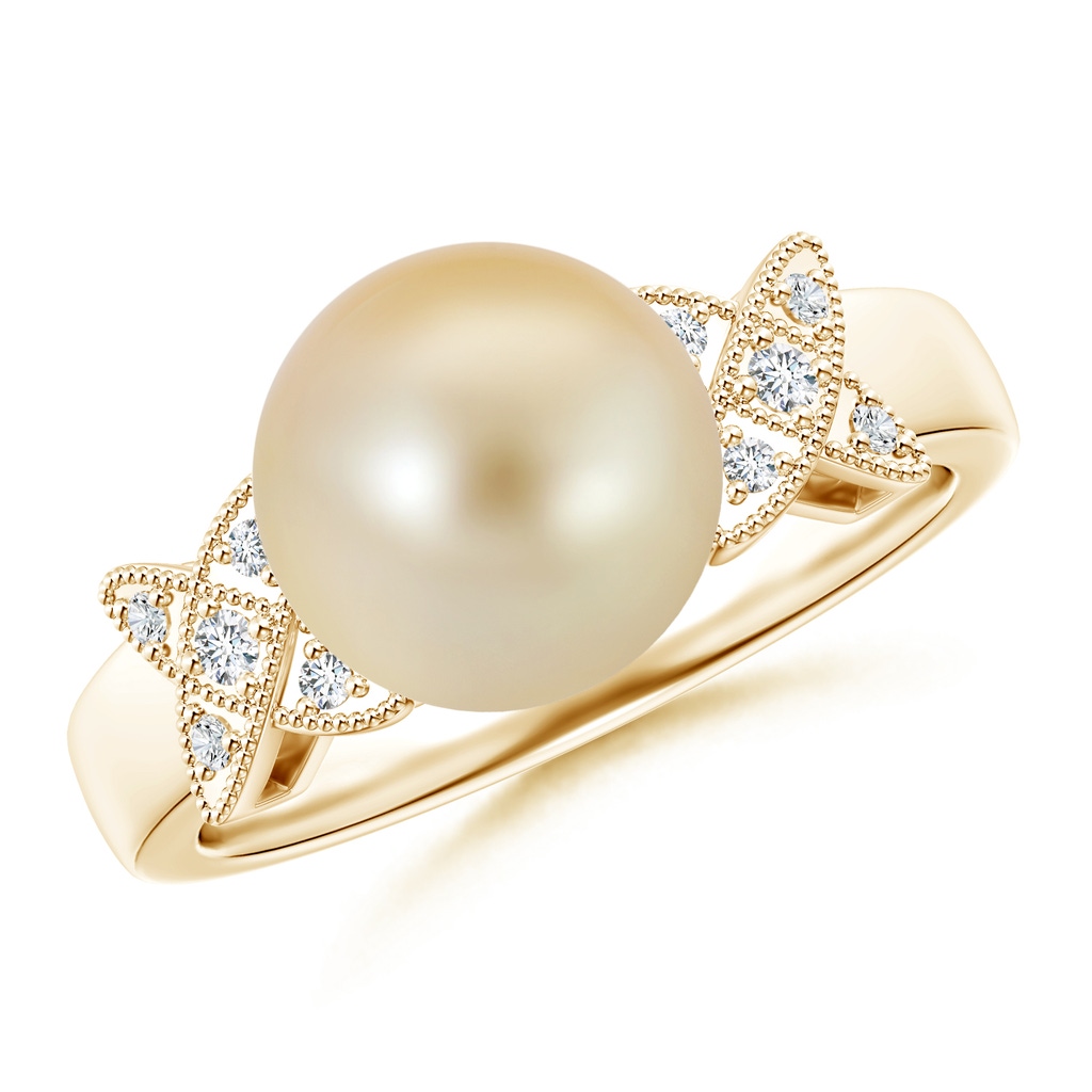 9mm AAA Golden South Sea Cultured Pearl XO Ring in Yellow Gold