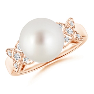 10mm AAA South Sea Pearl XO Ring with Diamonds in Rose Gold