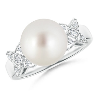 10mm AAA South Sea Pearl XO Ring with Diamonds in White Gold