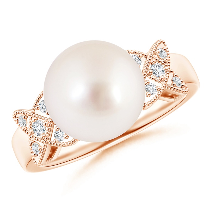 10mm AAAA South Sea Pearl XO Ring with Diamonds in Rose Gold