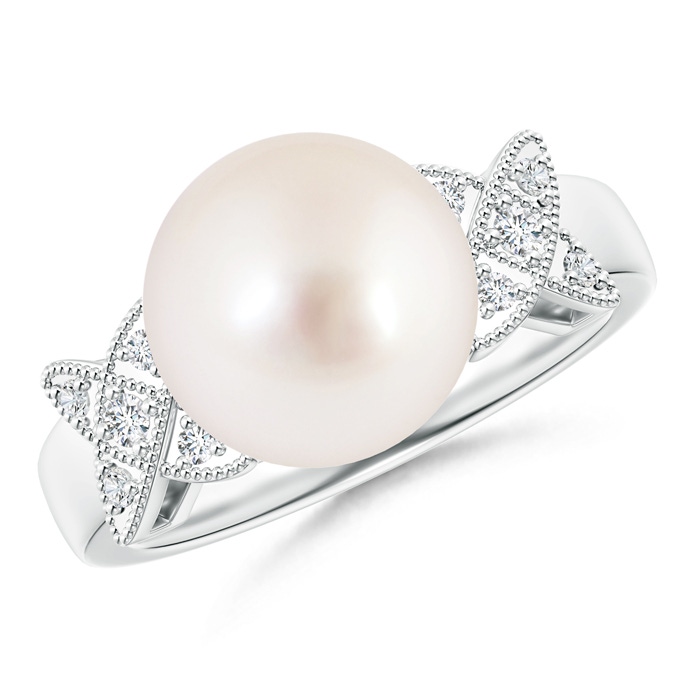 10mm AAAA South Sea Pearl XO Ring with Diamonds in White Gold