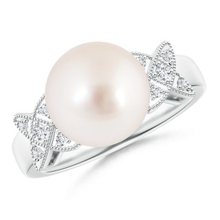 10mm AAAA South Sea Pearl XO Ring with Diamonds in White Gold