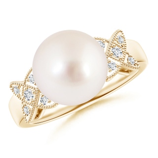 10mm AAAA South Sea Pearl XO Ring with Diamonds in Yellow Gold