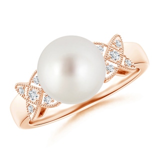 9mm AAA South Sea Pearl XO Ring with Diamonds in 9K Rose Gold