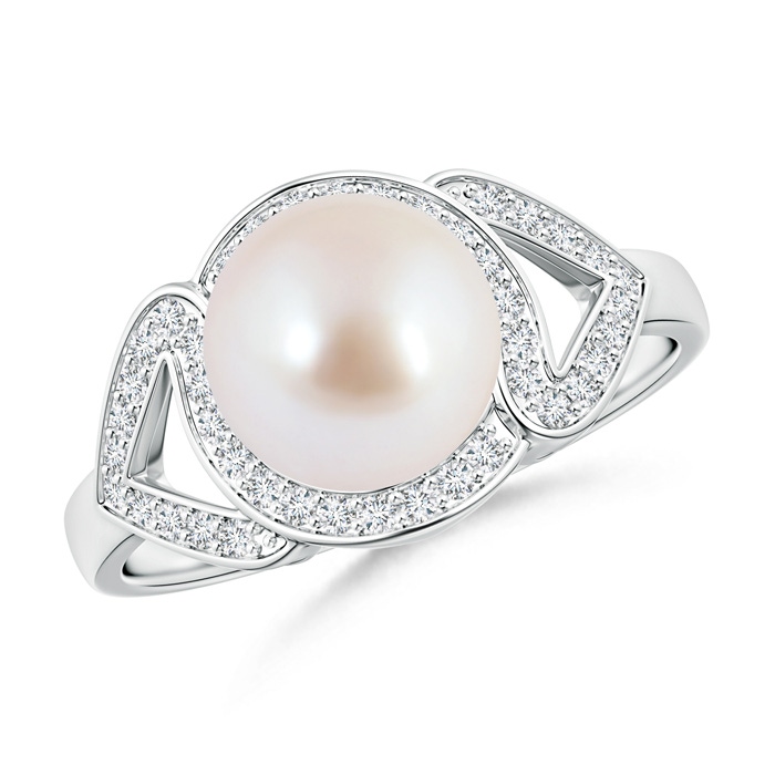 8mm AAA Akoya Cultured Pearl Split Shank Halo Ring in White Gold