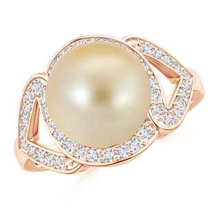 10mm AAA Golden South Sea Cultured Pearl Split Shank Halo Ring in Rose Gold