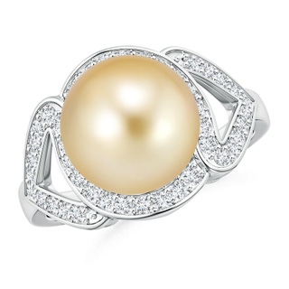 10mm AAAA Golden South Sea Cultured Pearl Split Shank Halo Ring in White Gold