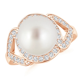 10mm AAA South Sea Cultured Pearl Split Shank Halo Ring in Rose Gold