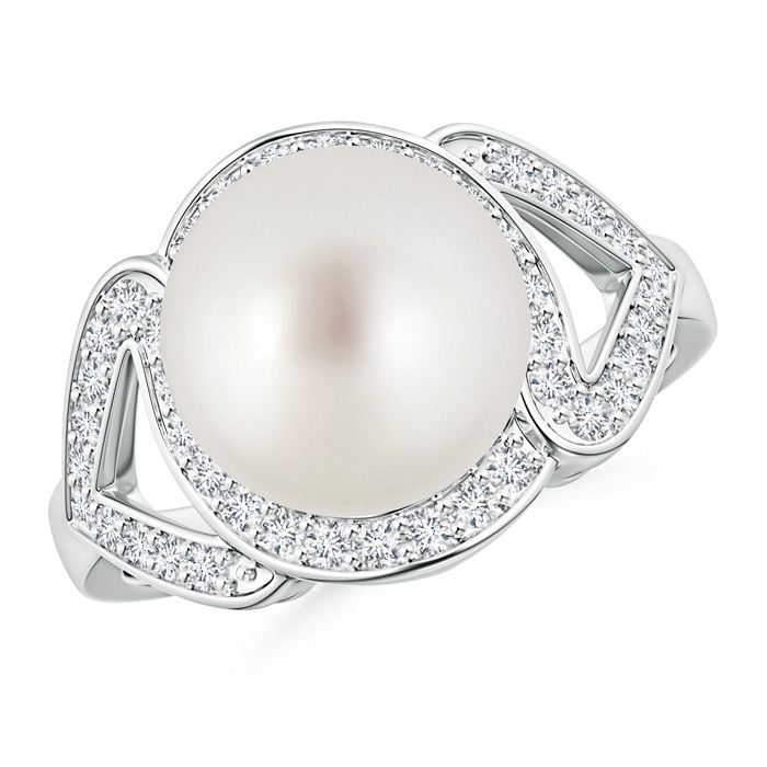 10mm AAA South Sea Cultured Pearl Split Shank Halo Ring in White Gold