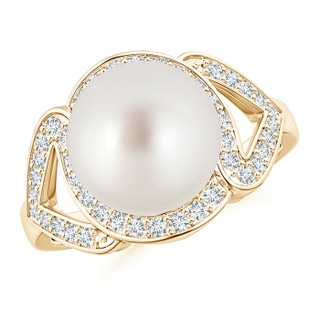 10mm AAA South Sea Cultured Pearl Split Shank Halo Ring in Yellow Gold