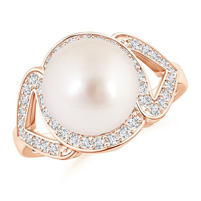 10mm AAAA South Sea Cultured Pearl Split Shank Halo Ring in Rose Gold