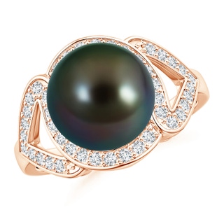 10mm AAAA Tahitian Cultured Pearl Split Shank Halo Ring in Rose Gold