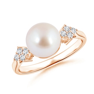 8mm AAA Akoya Cultured Pearl Ring with Clustre Diamond Accents in 9K Rose Gold