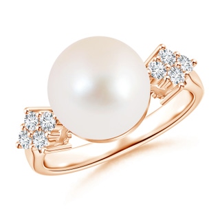 10mm AAA Freshwater Cultured Pearl Ring with Clustre Diamond Accents in 9K Rose Gold