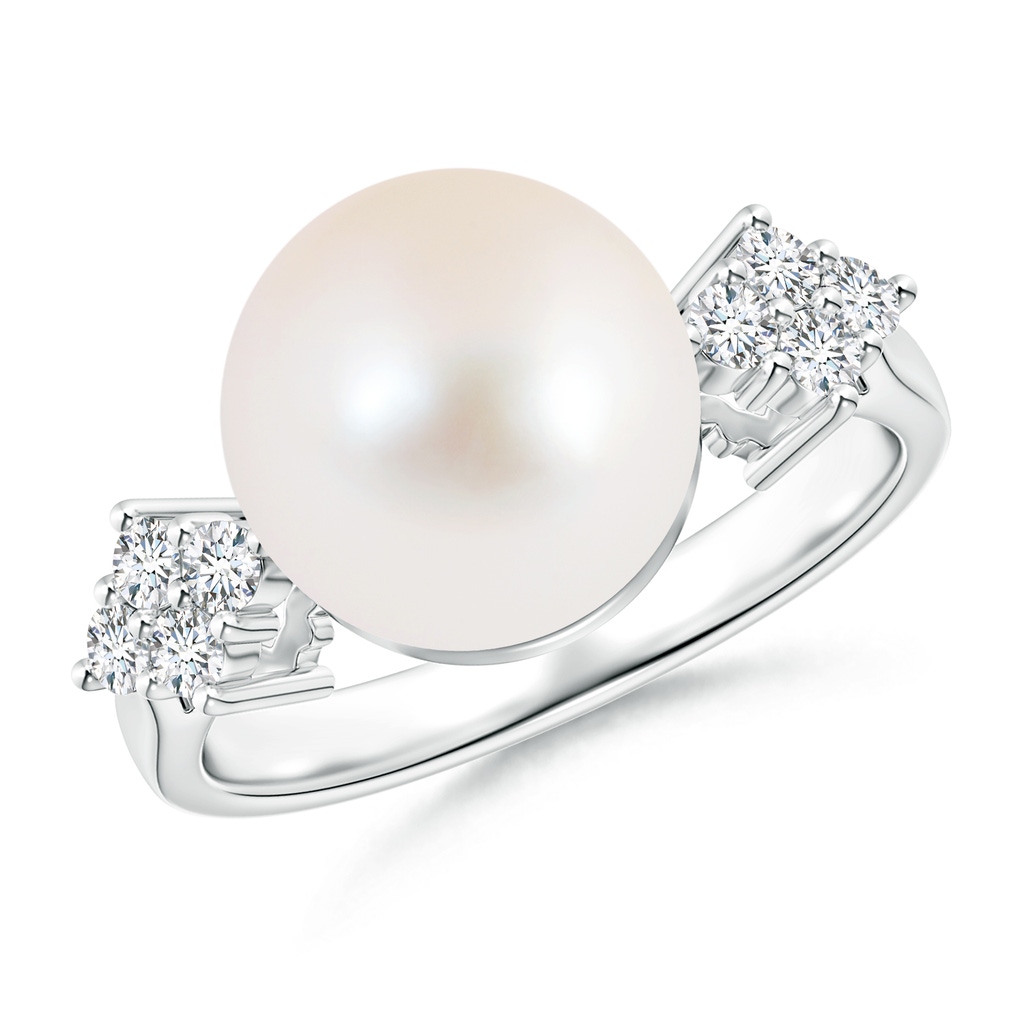 10mm AAA Freshwater Cultured Pearl Ring with Clustre Diamond Accents in S999 Silver